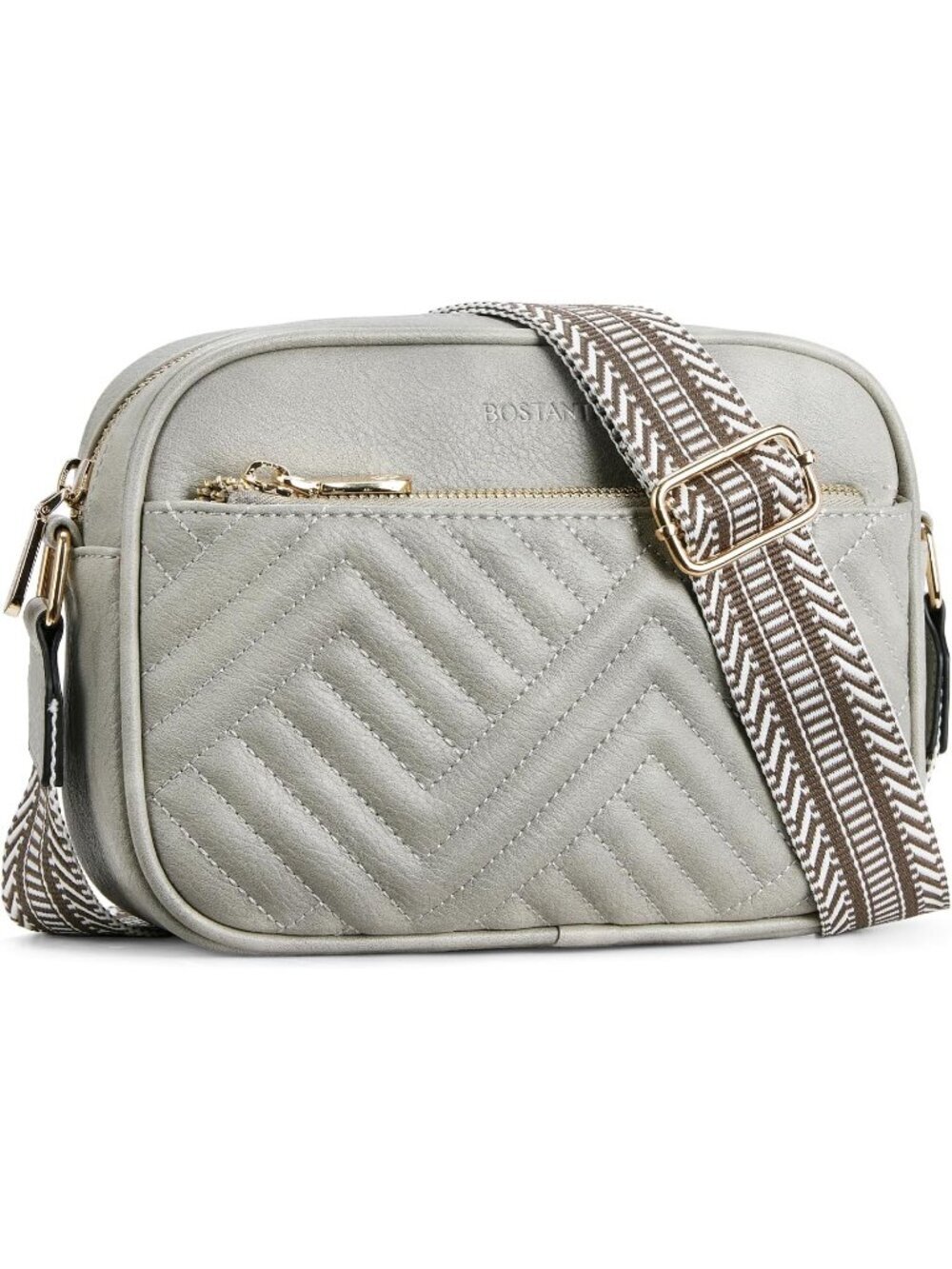 Women's Grey Leather Crossbody Purses Shoulder Handbags with Wide Strap
